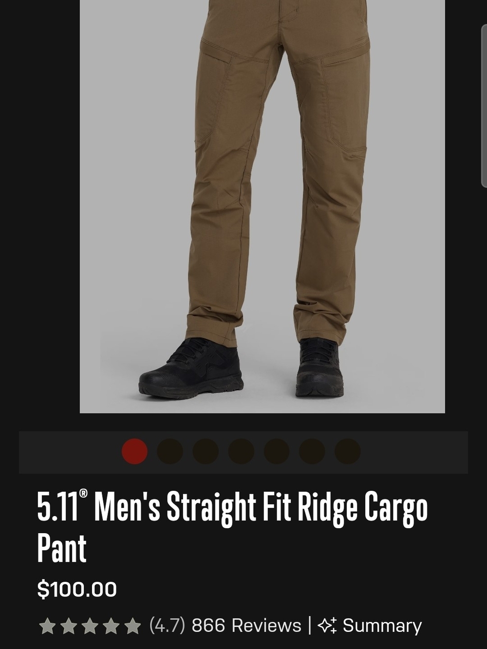 5.11 Tactical Men's Straight Fit Ridge Cargo Pant - Kangaroo